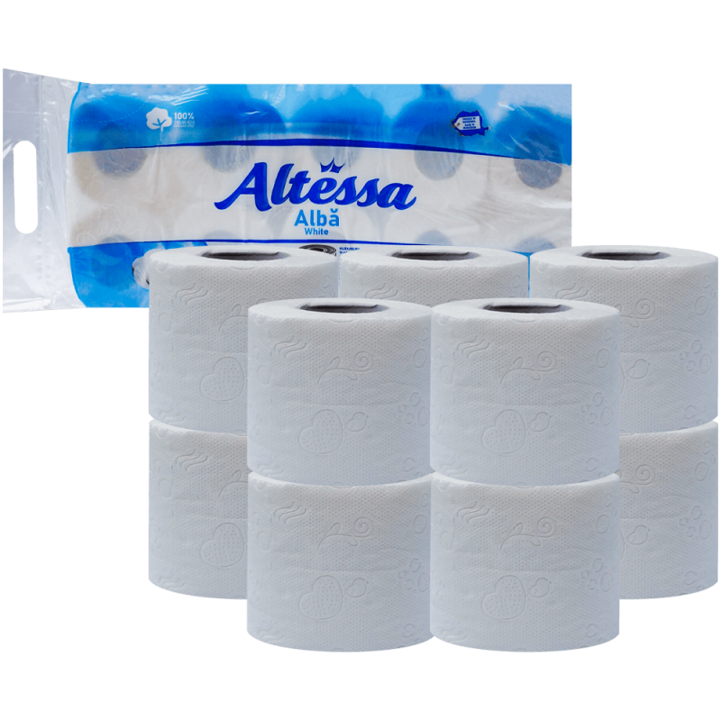 Hartie igienica alba, din celuloza, Altessa, 2 straturi, 10 role, clasic, 130 foi